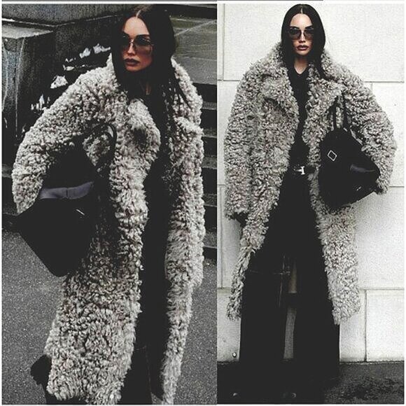 H&M Jackets & Blazers - 💥SHOWSTOPPER!💥Vegan Persian Curly Lamb Fur Longline Coat in Gray